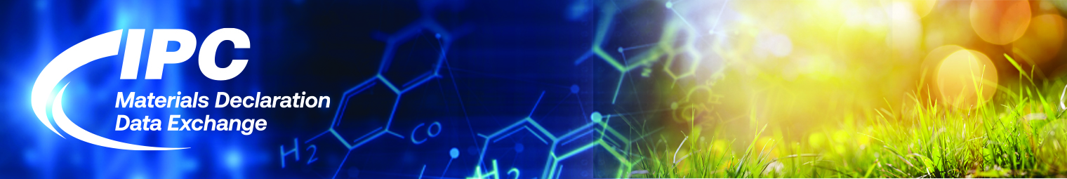 Materials Declaration Date Exchange banner image with logo, chemicals, and green nature 