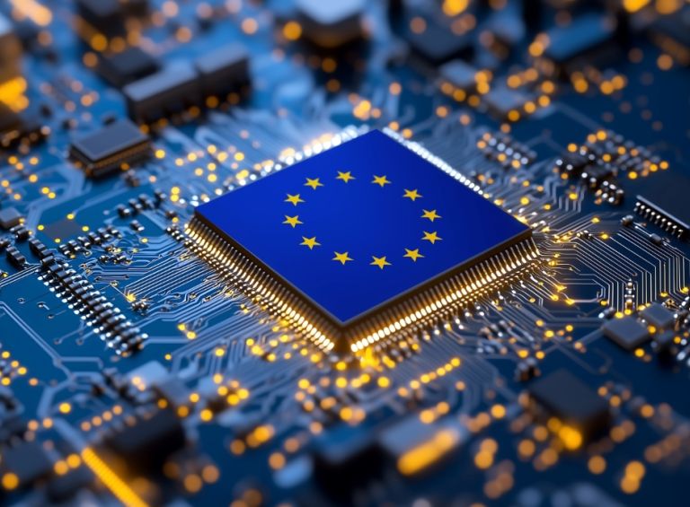 EU flag on printed circuit board